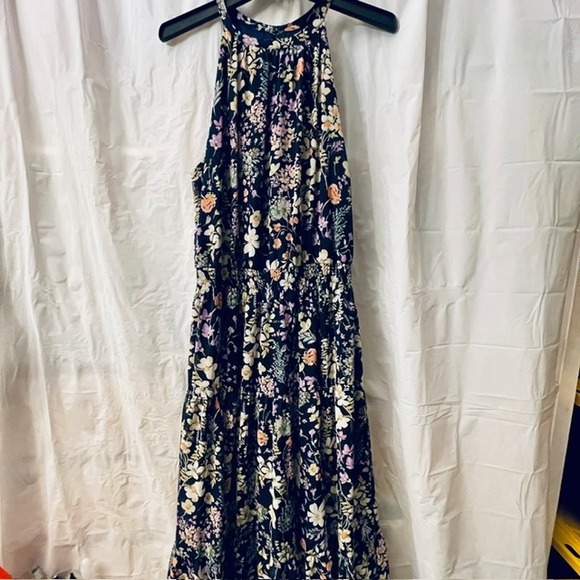 Tahari Arthur S. Levine Dresses & Skirts - Tahari Arthur S. Levine Navy Floral Halter Smocked Waist Tiered Maxi Dress 16
